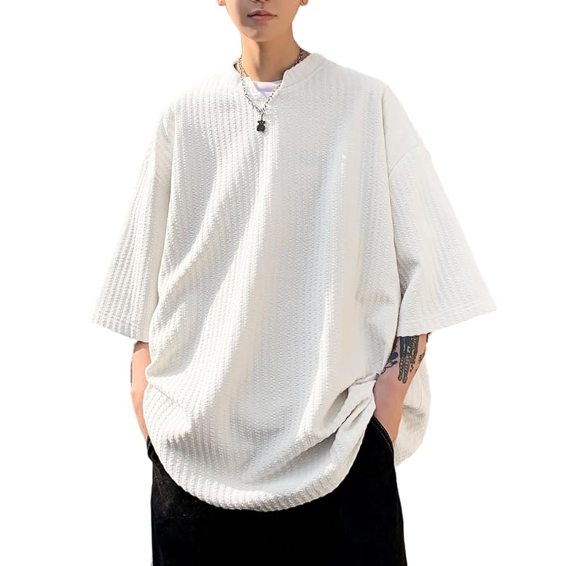 

[foveitaa] men s T-shirt summer clothes short sleeve big size Relaxing half sleeve simple design Fashionable casual Plain color light soft cool