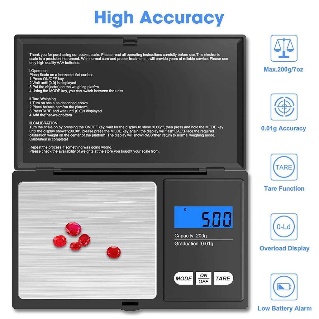 High Precision Digital Pocket Scales Jewelry Mini Stainless Steel Electronic Scale Gold Gram Balance Weight Portable 0.01g