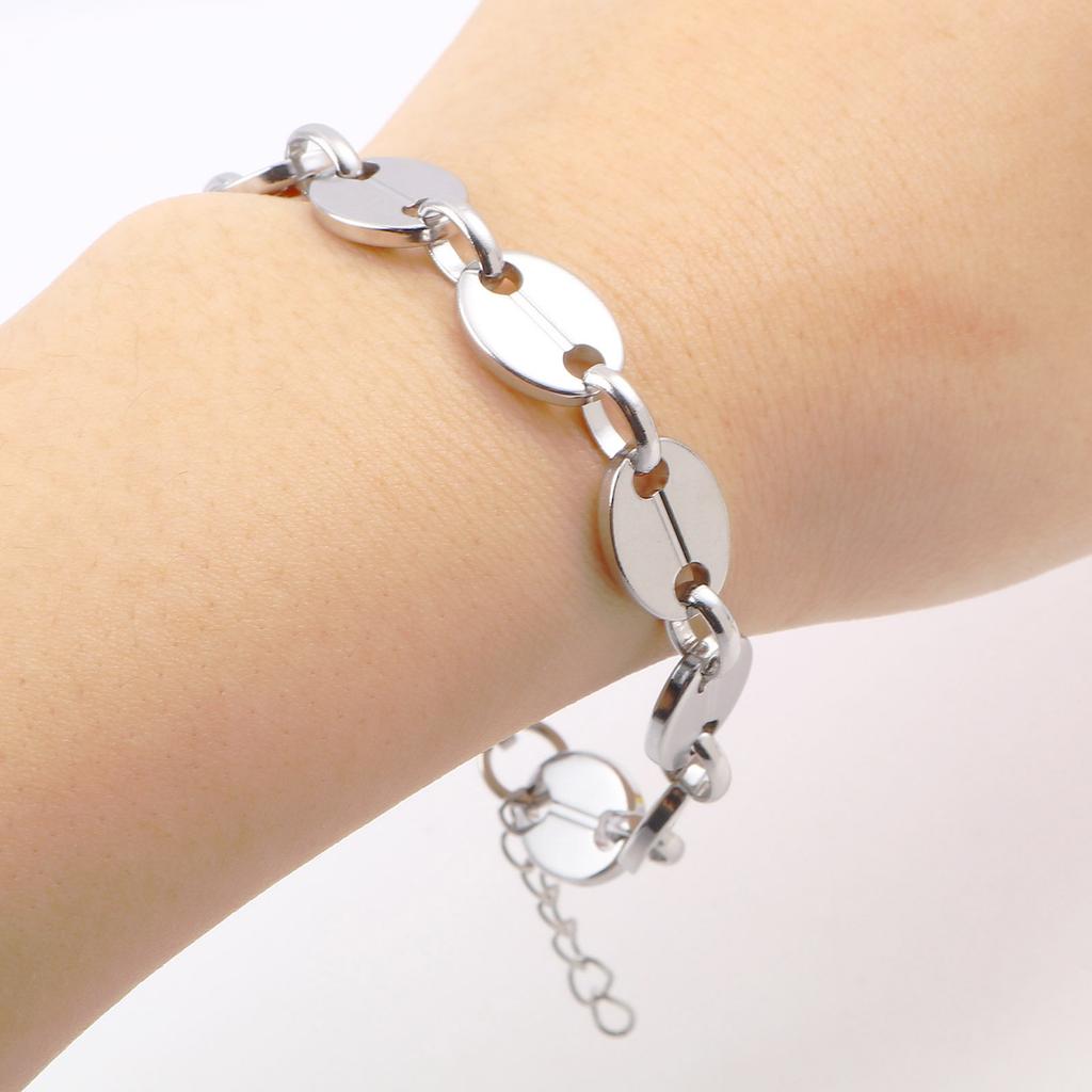 Neue Edelstahl-Armbänder für Damen Herren Oval Herz Karabinerverschluss Kette Armband am Handgelenk Schmuck Zubehör 18-19cm lang