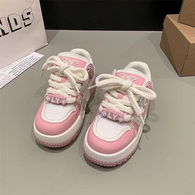 Lace-up big head bread shoes spring new thick-soled muffin small fat Ding casual board shoes small white sports shoes