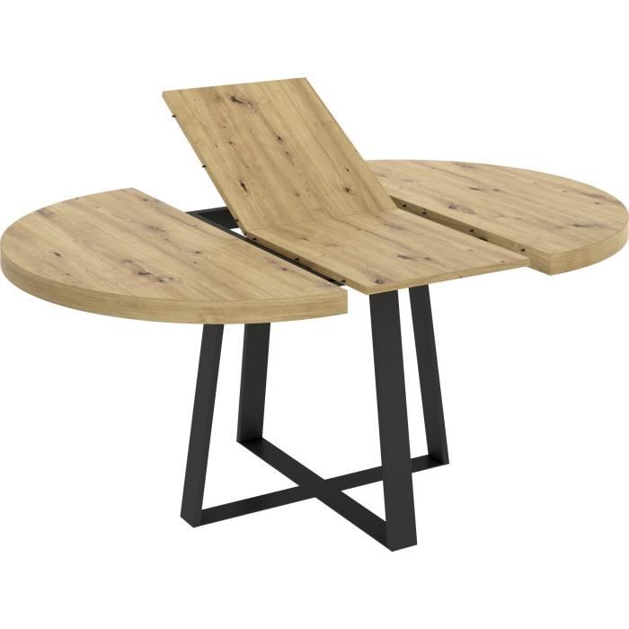 Table ronde extensible DUNA - 4 à 6 personnes - Décor chêne - L110 x P110/152 x H77 cm