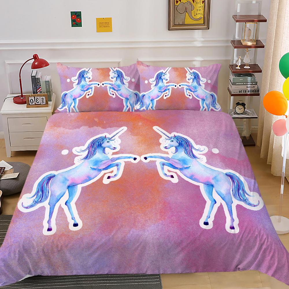 2023 New Style 2/3 Pcs High Quality Bed Cover Set 3D Unicorn Printed Duvet Cover Set Highend Polyetser Quilt Cover Sets
