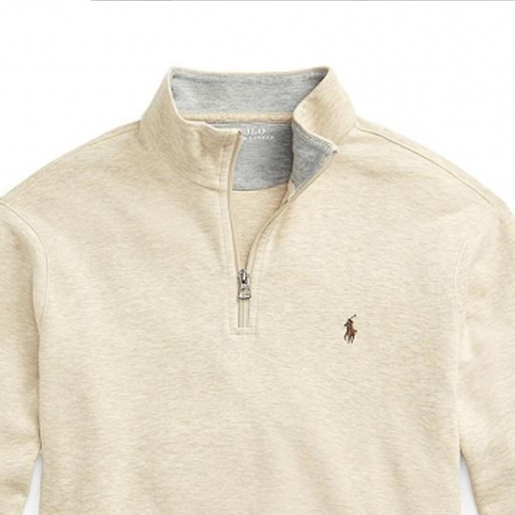 Polo Ralph Lauren Embroidered Logo Pattern Half-Zip Pullover Stand Collar Sweatshirt Men sweatshirt Beige 710812963-017