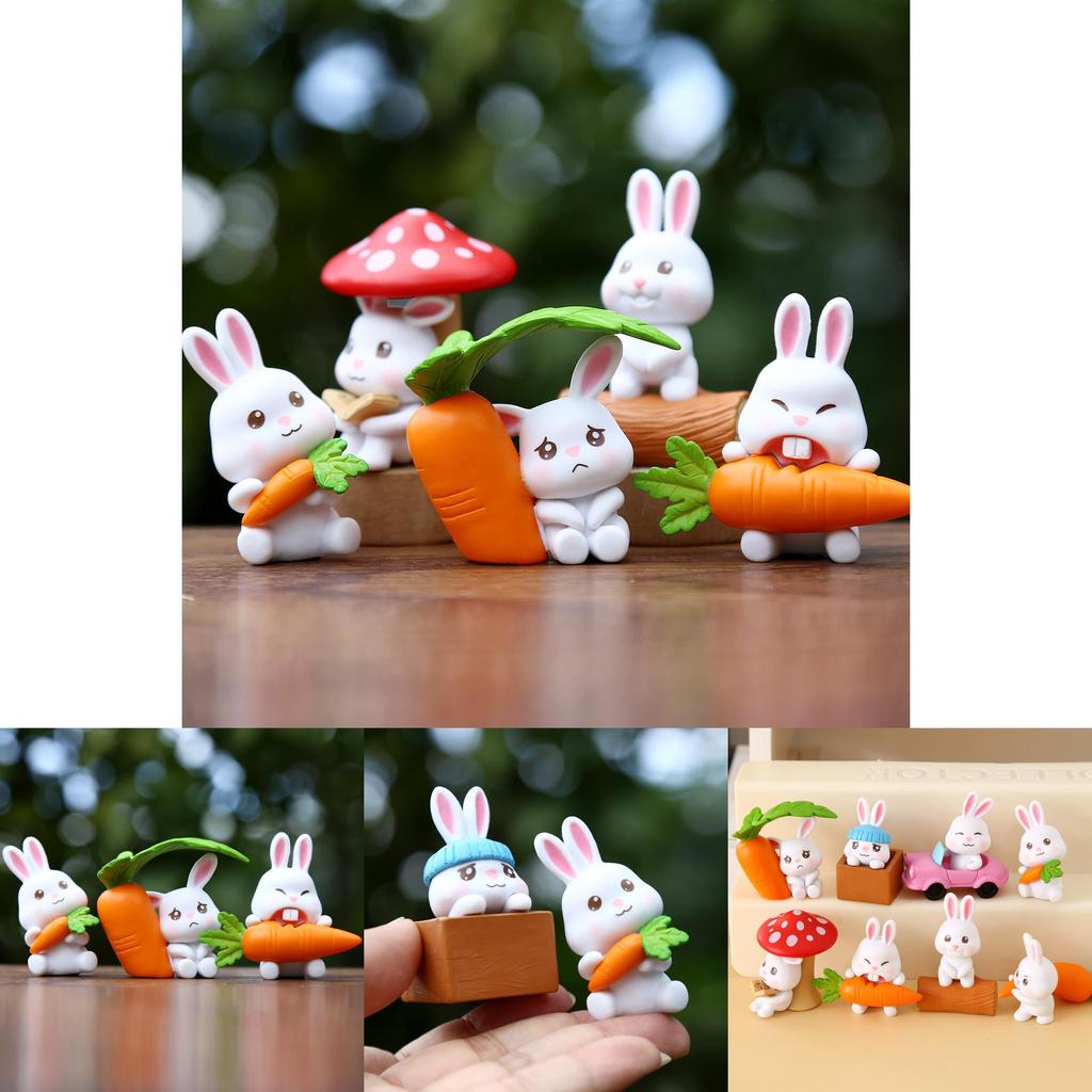 Mignon Carotte Champignon Dessin Animé Lapin Mini Modèle Décoration de Bureau Ensemble d'Ornements Pour Enfants et Collectionneurs