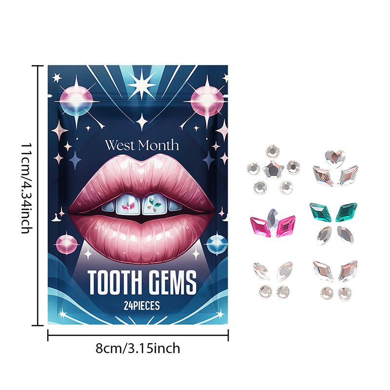 24Pcs Dental Tooth Gems  Diamond Ornament Diy Tools Various Shapes Color Teeth Jewelry Denture Acrylic