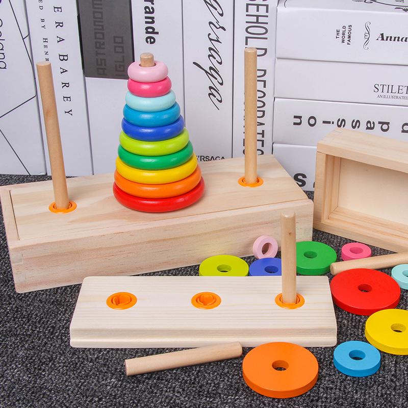 Hanoi Tower Wooden Puzzle Toy for Logical Thinking - Eight Layers for Early Education and Elementary Students