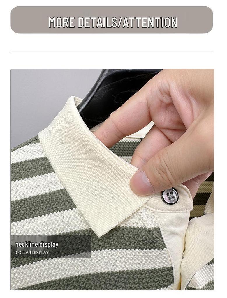 Men's Summer Striped Color Block Polo Shirt - Short Sleeve, Casual, Versatile Lapel T-shirt
