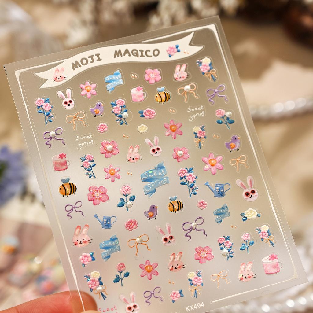 Plaid Star Vintage Academic Five-Pointed Star Small 5D Nail Art Stickers Embossed Nail Decals Manicure for Women