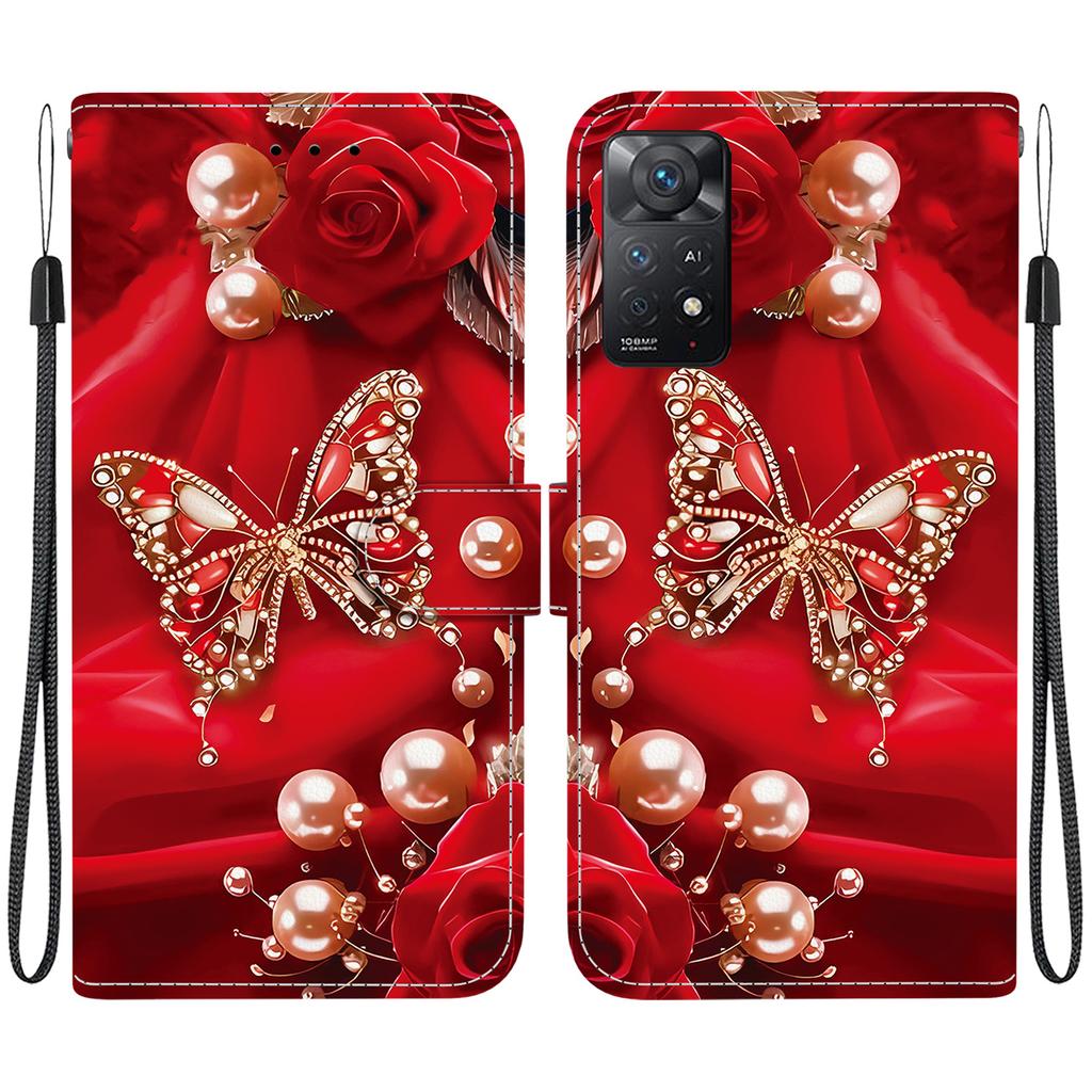 Handmade PU Leather Flip Case for Redmi Note 12 Pro 4G/ Redmi Note 11 Pro (4G 5G) Anti-Slip Shockproof Cover with Wrist Strap & Heart/Rose Cat Designs