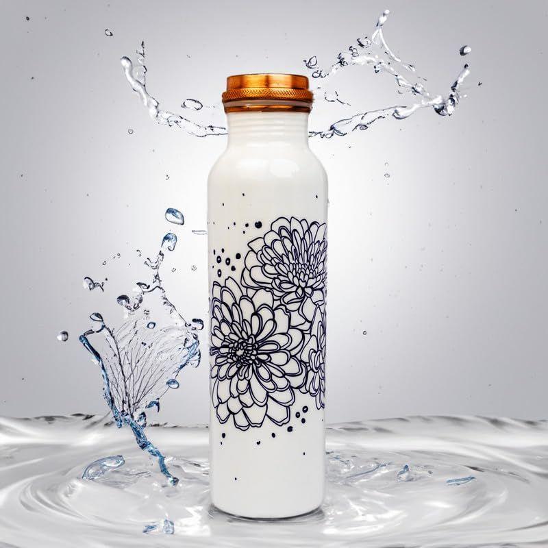 1 Liter Capacity, Rust & Leak Proof for Office/Yoga/Home/Gym/Trekking/Travel, BPA Free, With Anti-Microbial Properties (Flower Blue)