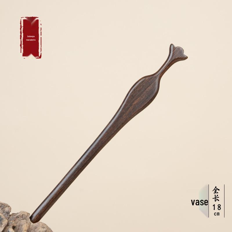 High-End Natural Ebony Wood Hairpin - Extended Chinese Ancient Style Black Hair Bun Accessory