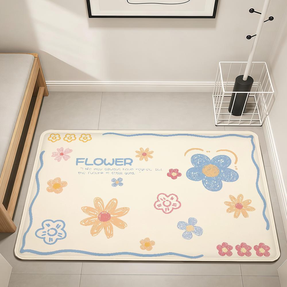 modern Simple cute flower art Home Bedside Rug Kitchen Bath Floor Mat Hallway Balcony Carpet Entrance Doormat hogar Decor