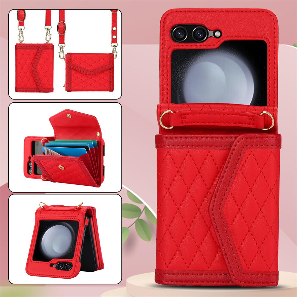 Blocking Card Holder Leather Cover for Samsung Galaxy Z Flip 6 5 4 3 Flip6 Flip5 Flip4 Flip3 5G Crossbody Wallet Phone Case