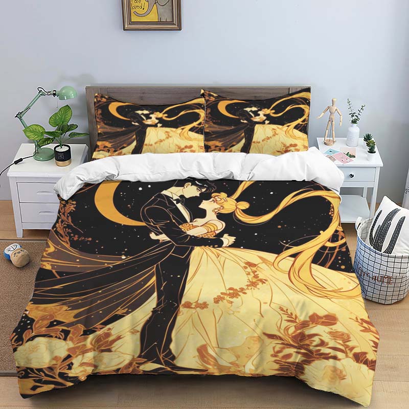 This three-piece bedding set, themed around the classic anime "Sailor Moon," features soft and comfortable duvet and pillowcases