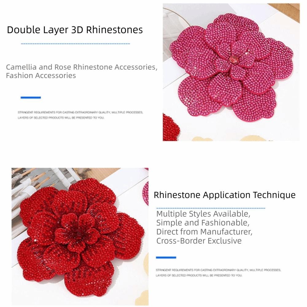 Three-dimensional Camellia Rhinestone Flower Patches DIY Craft Sewing Supplies Embellishment Rose Brooch Fabrics Sparkling
