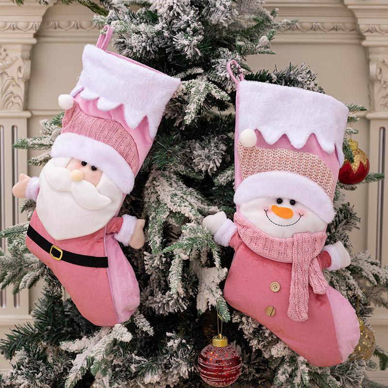 Nordic Pink Festive Christmas Stockings With Adorable Santa Snowman Perfect For Gifts