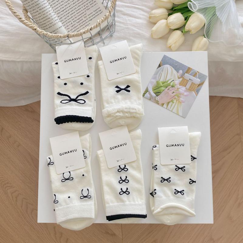 Damen Sommer Dünne Gepunktete Schleife Ballett Wind Trommel Stapel Baumwollsocken