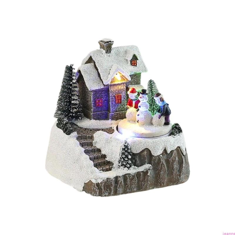 Battery Powered Music Box Snow House Ornament Christmas Handmade Holiday Decoration with Battery Powered LED Light