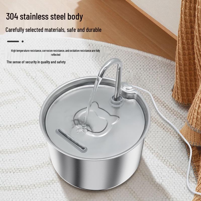 2.2L Stainless Steel Pet Water Fountain with Multi-Stage Filtration & Ultra-Quiet Continuous Flow for Cats