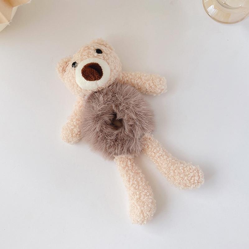 1/2pcs Girls Lovely Scrunchies Cute Bear Hair Band Imitation Rabbit Fur Hair Rope Soft Warm Rubber Band Pretty Hair Accessories