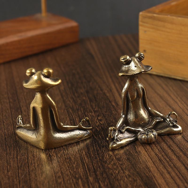 1PC Retro Copperware Incense Socket Zen Frog Ornaments Solid Pure Copper Frog Tea Pet Incense Holder Ornaments