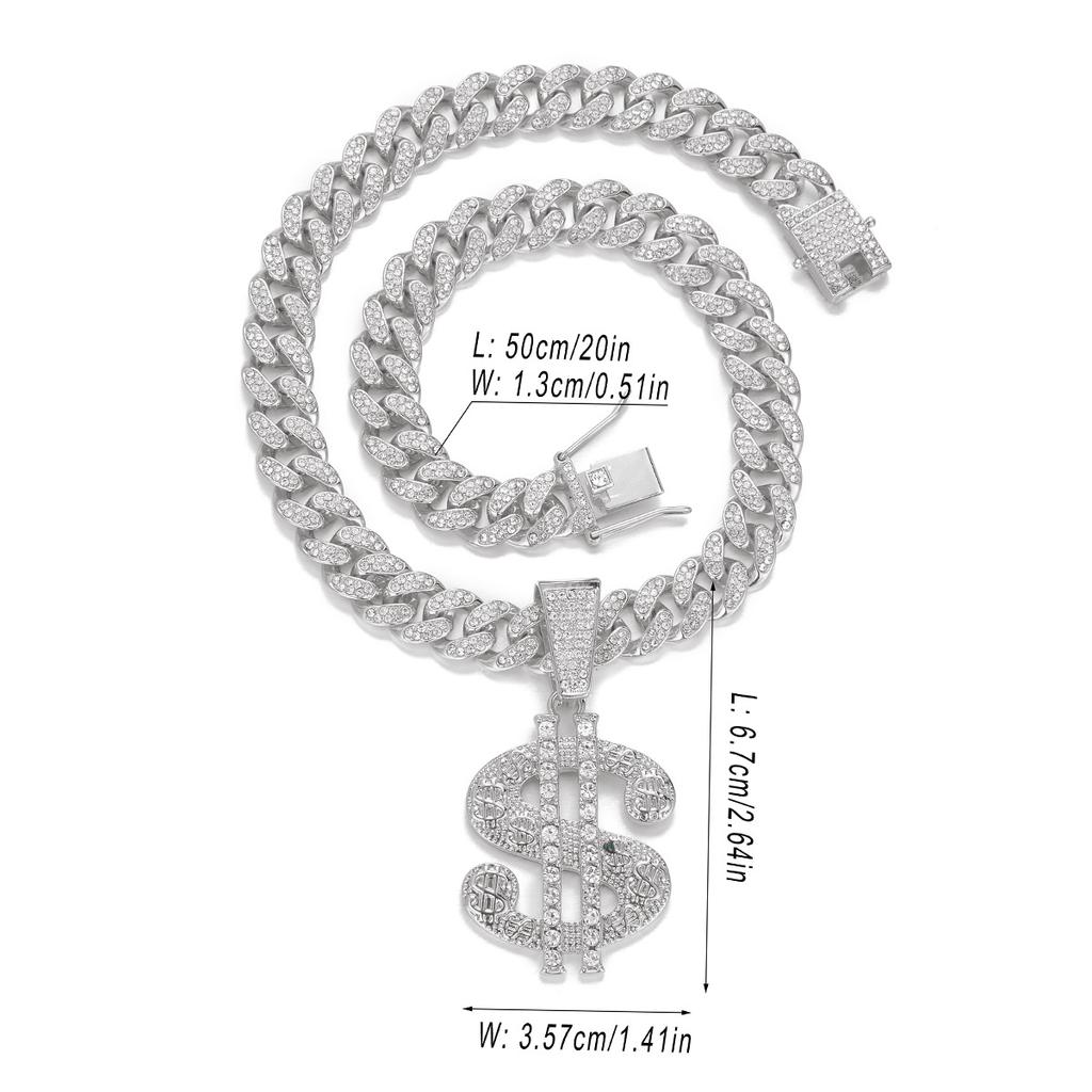 Naszyjnik Hip Hop Dolar Hipster Punk Akcesoria Wisiorek Przesadzony Diamentowy Wisiorek Nowy Męski Łańcuch Kubański