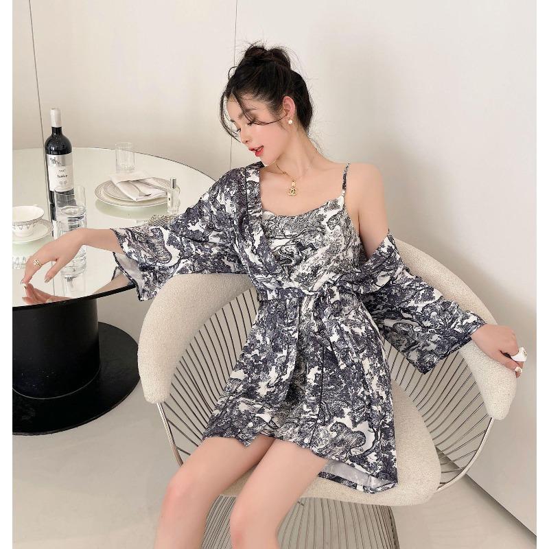 Sexy Pajamas Women's Ice Silk Swinging Collar Animal Crossing Printed Suspender Pajamas Pure Desire Summer French Loungewear
