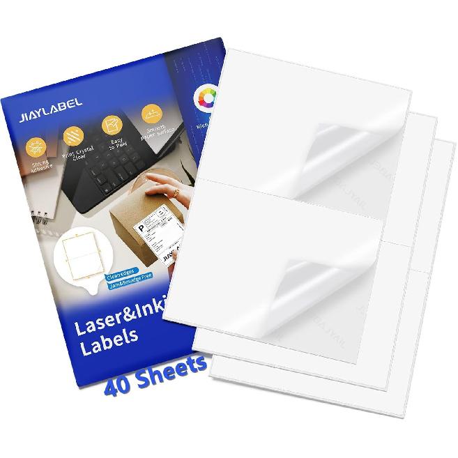 Shipping Label Address Mailing Stickers 8.5 x 11 40 Full Sheets Paper for Inkjet Printer Printable Printing Thank You Labeling to Write on Envelope