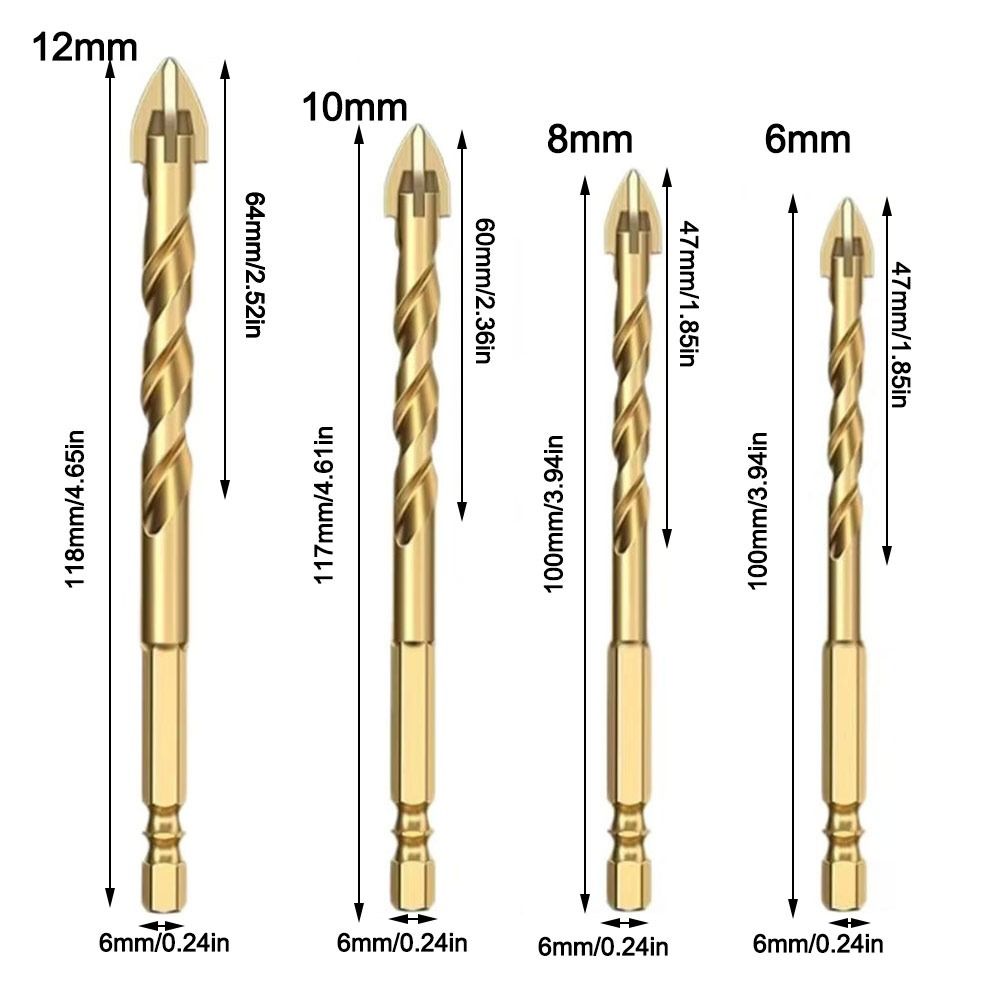 High Hardness Cross Hex Tile Drill Bit Four-Edged Hexagonal Shank Drill Bit Set  Drilling Tool