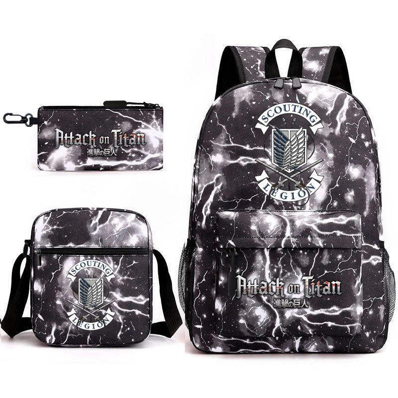 Attack Giant Elementary School Bag Backpack Casual School Bag Three-piece Set