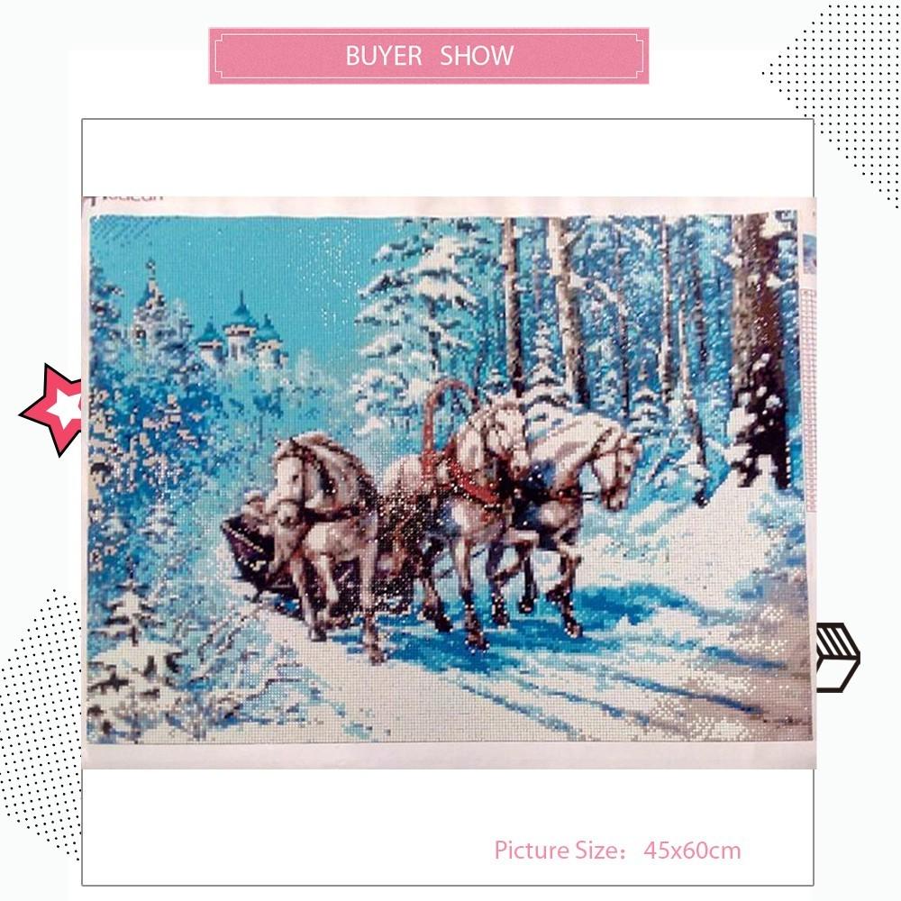 HUACAN Diamantové vyšívání Krajina 5D diamantová malba Křížový steh Kůň Obrázek kamínků