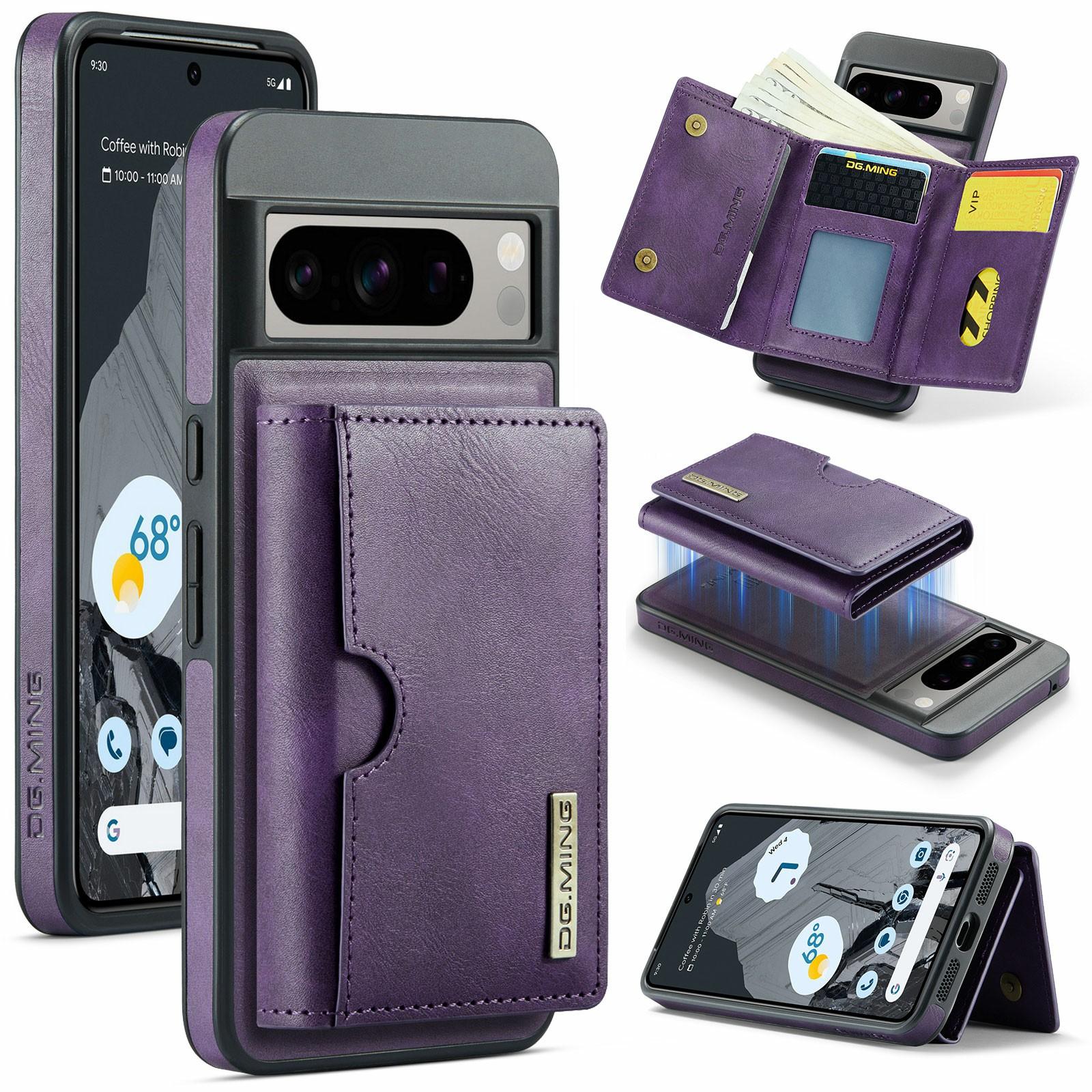 

DG.MING M6 Series For Google Pixel 8 Pro Case Magnetic Wallet PU+PC+TPU Phone Cover Purple
