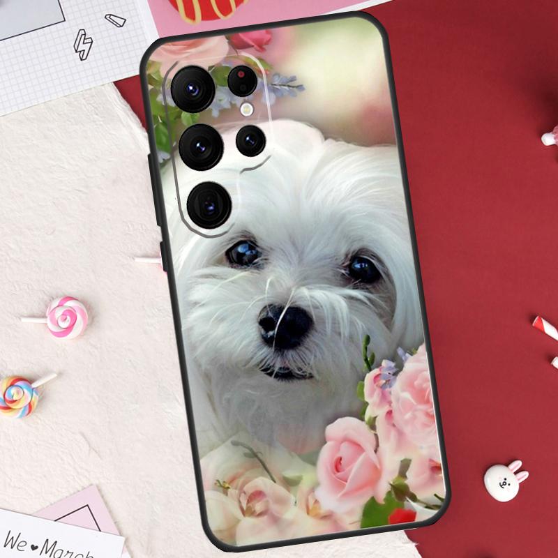 Cartoon Maltese Dog Case For Samsung Galaxy S25 FE S23 FE S20 S21 S22 S24 S25 S26 Ultra S10 S25 Plus Cover Shell