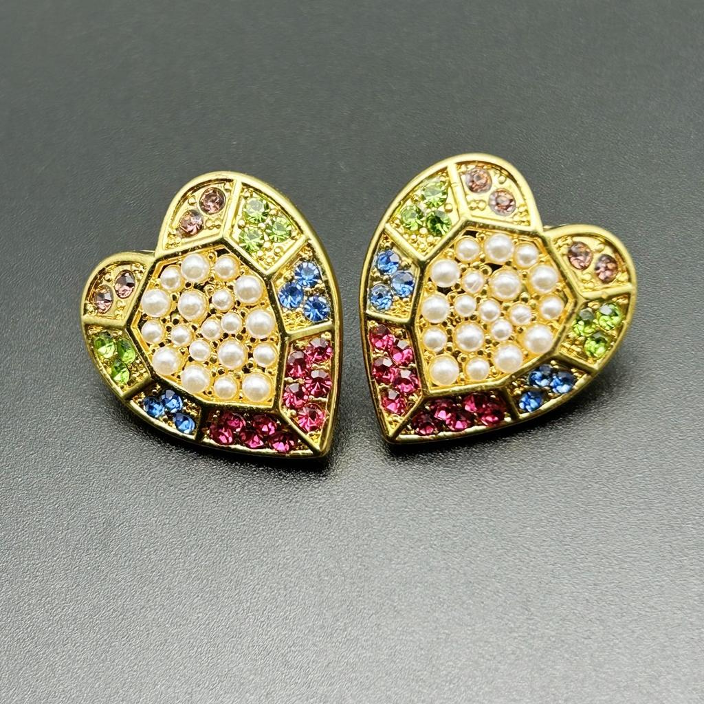 Vintage Multi-Color Colored Diamond Love Earrings Silver Needle Electroplating Real Gold Fashion Marking Love Stud Earrings With Diamonds
