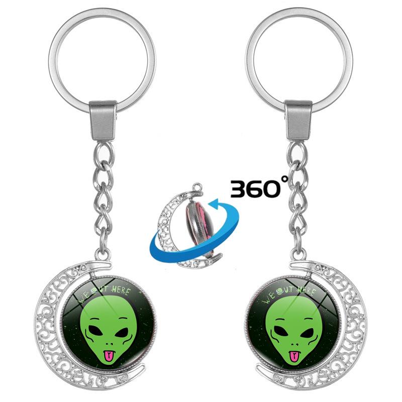 Green Alien Double-Sided Rotating Pendant Keychain - Gift & Souvenir