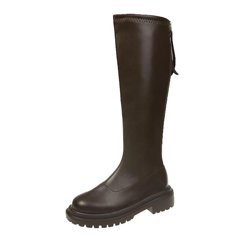Autumn Winter Women Flats Heel Women Long Boots High Quality Soft Leather Ladies Knight Boots Casual Knee High Boots