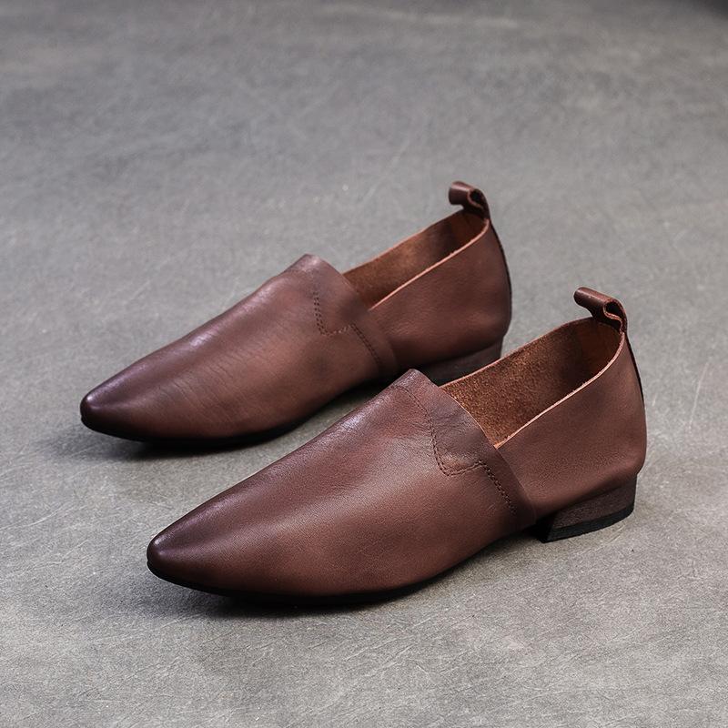 

Johnature остроносые мягкие лоферы из воловьей кожи ретро из натуральной кожи однотонные женские туфли без застежек на мягкой подошве 40 кофейный