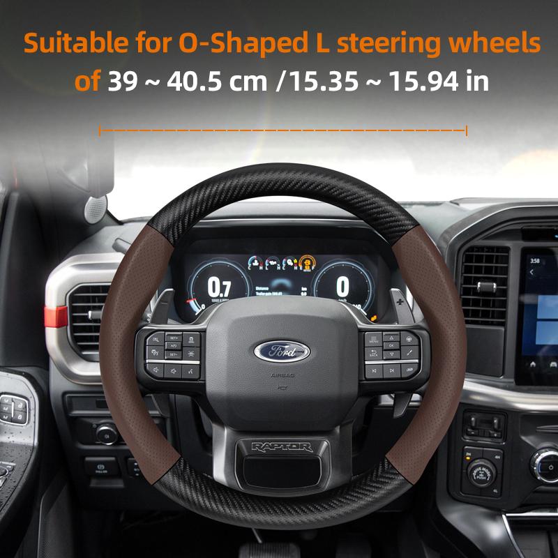 fypaj3 Suitable for Ford Breathable Holes Leather Matte Carbon Fiber Texture Steering Wheel Cover Suitable for Focus Mk2 Mk3 Fiesta Mk7 Transit Custom