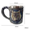 new Wolf Head Stainless Steel Resin Beer Juice Milk Water Cup Home Office Coffee Mug