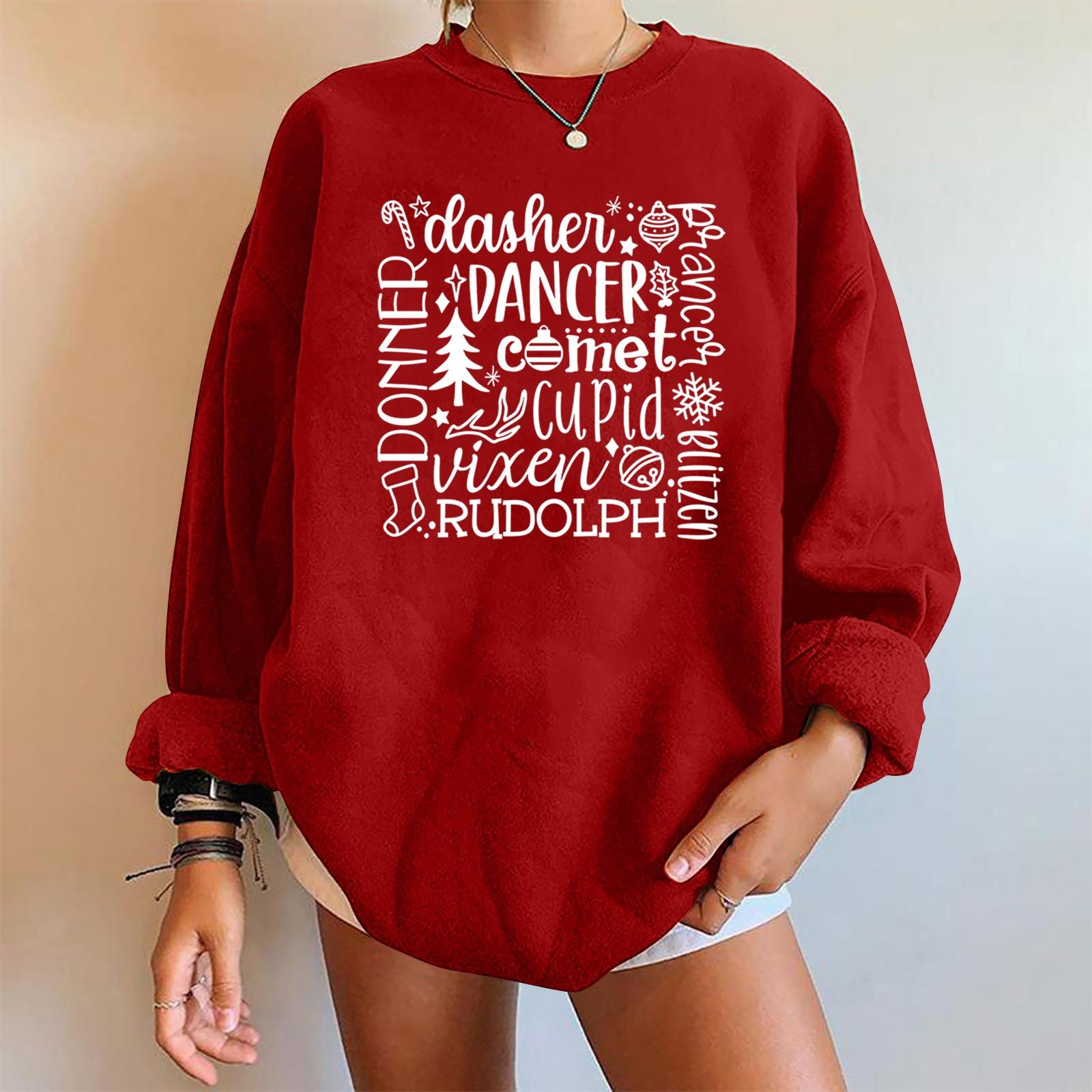 

Женские рождественские толстовки с длинными рукавами, пуловеры с круглым вырезом, с заниженными плечами, большой женский свитшот