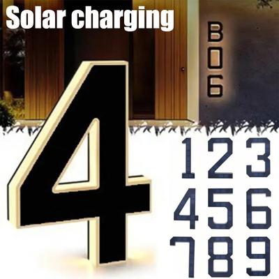 Solar Powered LED Address Number Sign, Light Sensor Auto On/Off, Waterproof Outdoor Illuminated House Number for Home Yard Street