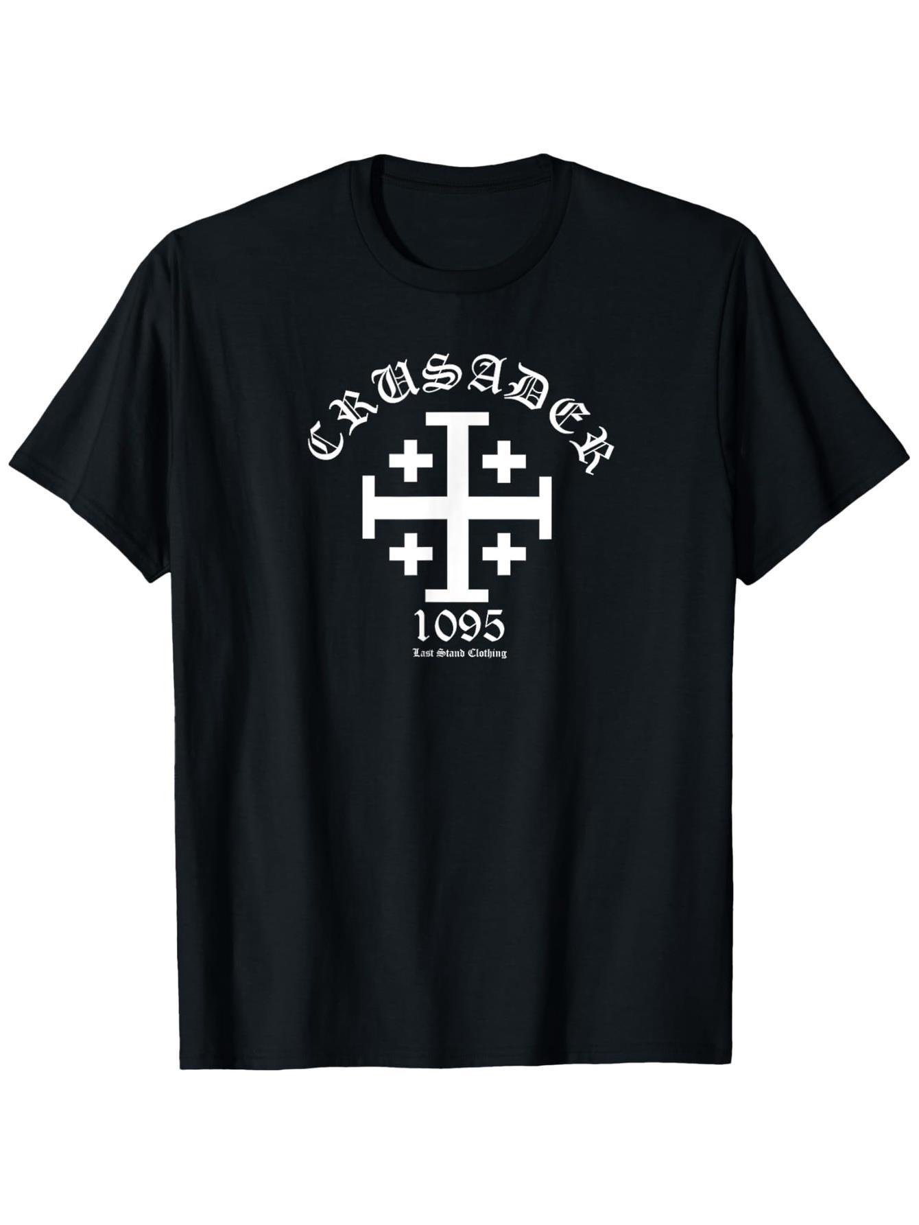 Mens Crusader Jerusalem Cross Templar Knights Graphic T-Shirt- Crew Neck Short Sleeve S