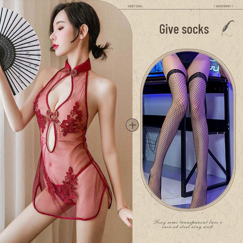 Elegant Lace Mesh Cheongsam Set: Sexy European & American Style with Classical Embroidery