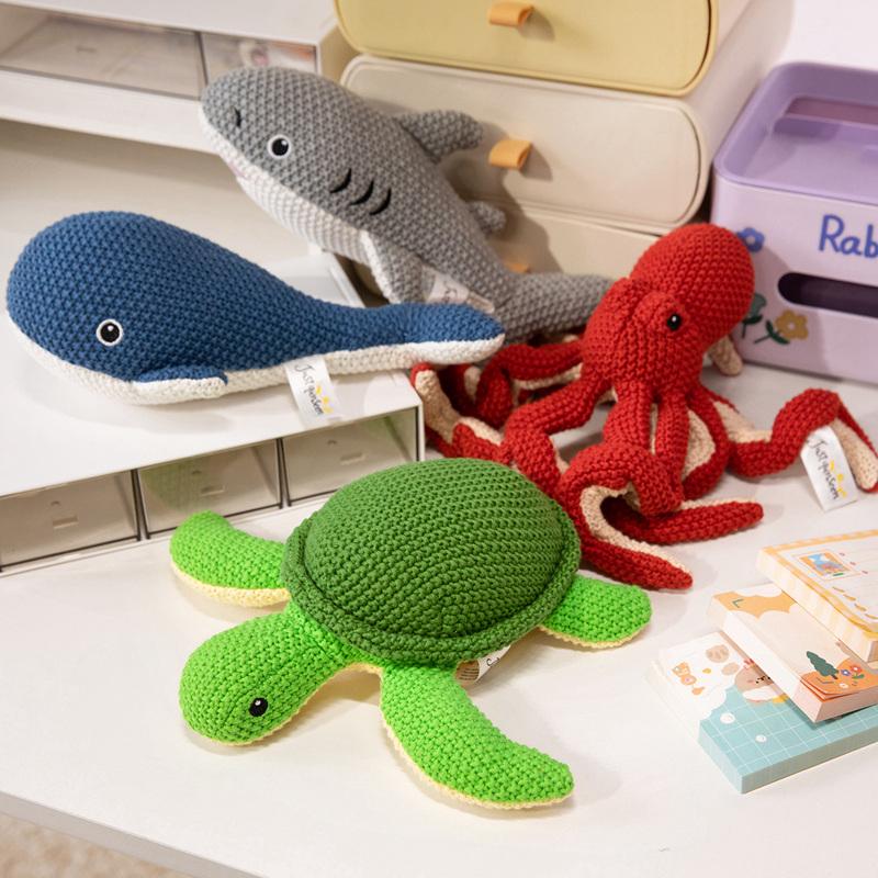 Cartoon Kreativ Gestrickte Tier Plüschpuppe Gestrickter Elefant Oktopus Hai Fuchs Dinosaurier Kaninchen Bär Schildkröte Beruhigungsspielzeug Für Kinder