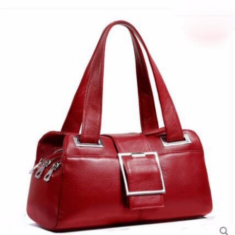 Genuine Leather Women's Handbag Stylish All-in-one Pillow Bag Middle-aged Women's Shoulder Bag Casually