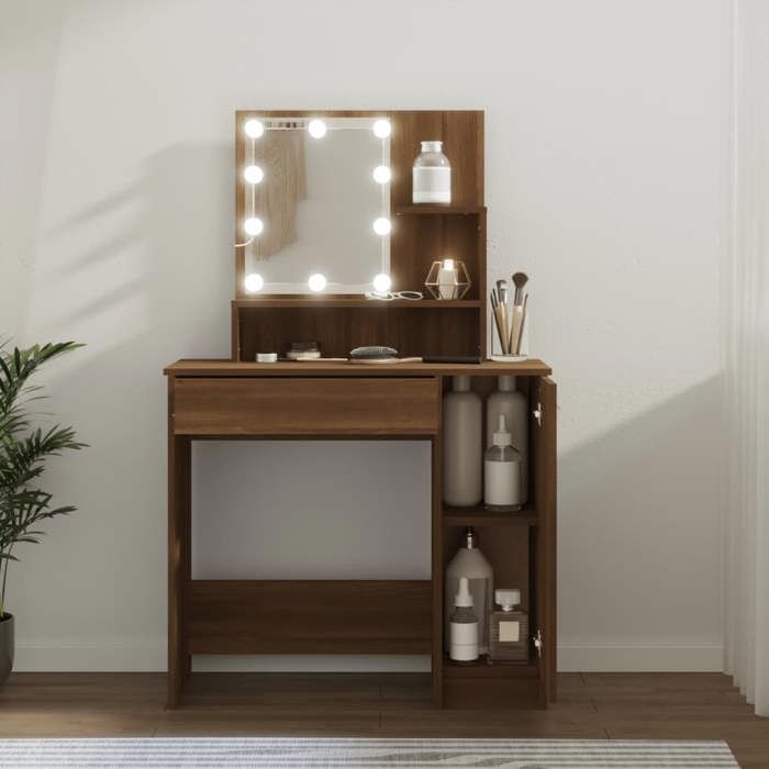 VidaXL Dressing Table with LED Cosmetic Table Storage Furniture Dressing Table with Mirror Bedroom Furniture Interior 820486