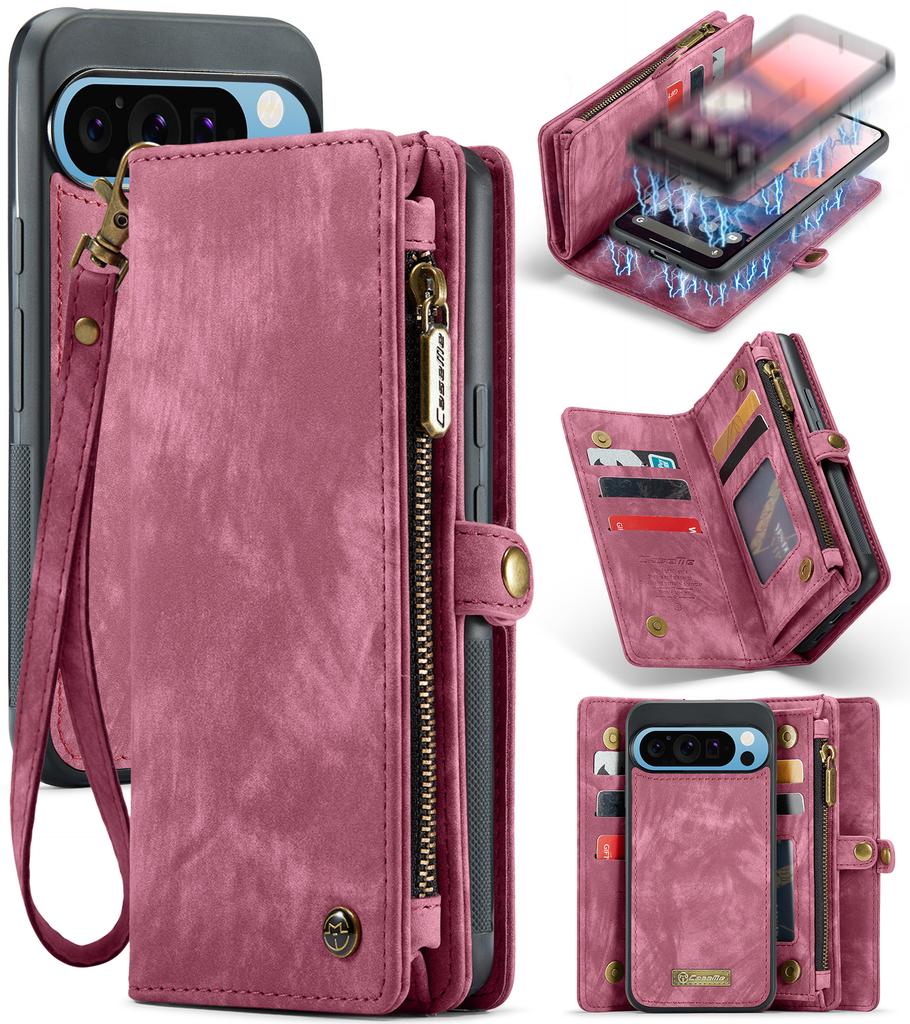 For Google Pixel 9 Pro XL Phone Cases CASEME 008 Leather Cover with Detachable Wallet and Strap