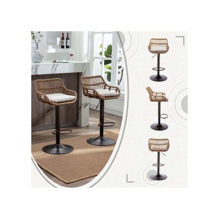 Tabouret de bar - MUVOE - Lot de 2 - Réglable en hauteur - Métal - Beige