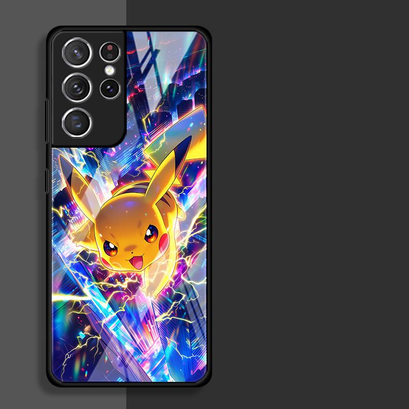 Cute Pikachu Pokemon Glass Case for Samsung Galaxy S26 S25 Ultra S23+ S25+ S24 S22 S20 FE S23 Plus S24+ S21 Luxury Phone Cover