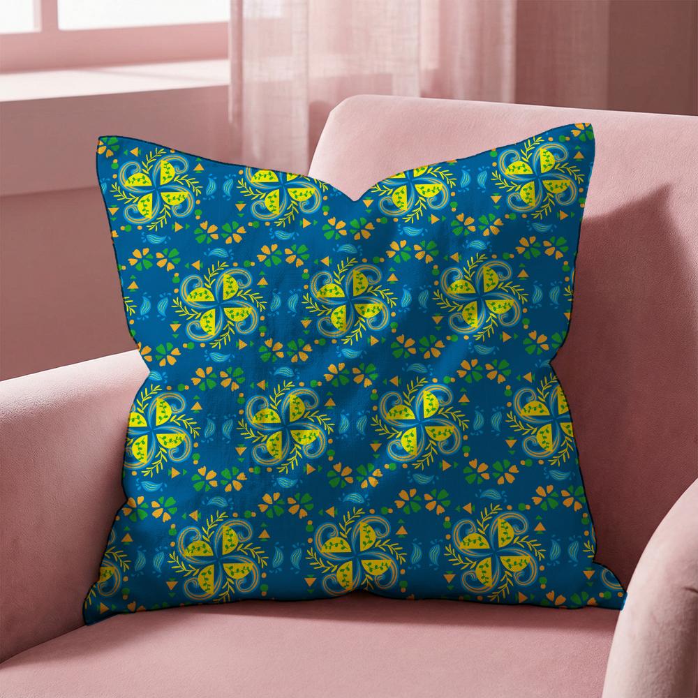 Blue Green Block Print Cushion Cover Multi-Scene Pillow Cover for Home & Car - Reversible, Soft & Durable for Daily Use